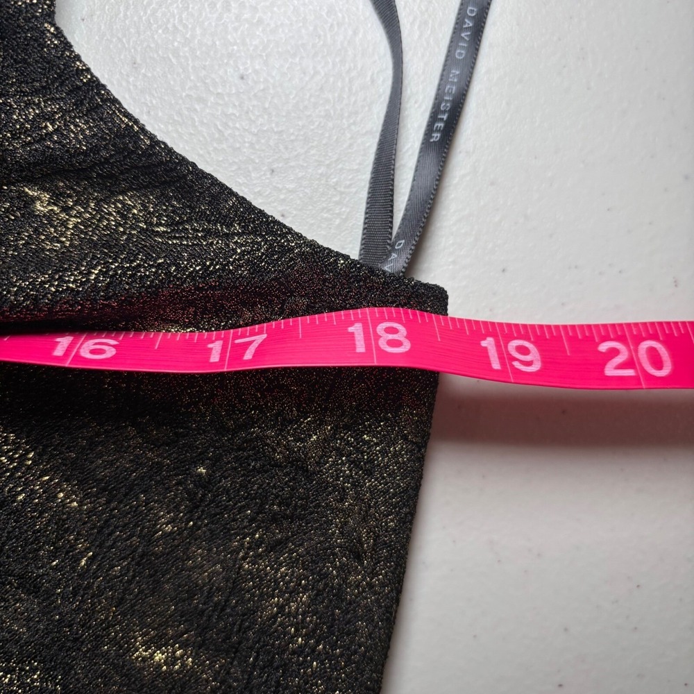 David Meister Bronze Gold Metallic Ruched Backless Textured Cocktail Dress 12‎ - Picture 8 of 10